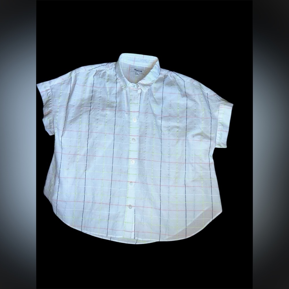 MADEWELL SIZE XXS HILLTOP SHIRT IN NEON WINDOWPANE PLAID SHORT SLEEVE BUTTON UP